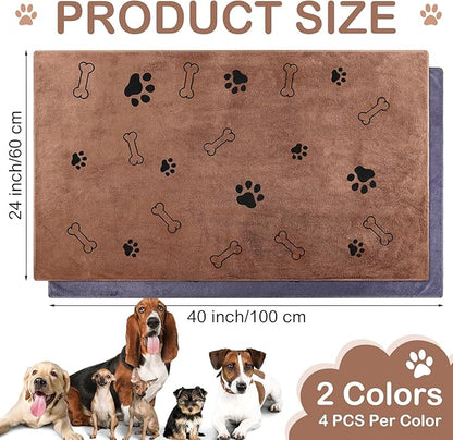 Chumia 8 Pcs Dog Towels for Drying Dogs Cats Pet Towels Bulk Puppy Microfiber Fast Drying Paw Bath Bathing Supplies Absorbent for Medium Pets(40 x 24 Inch,Dog Paw and Bone,Brown, Gray)
