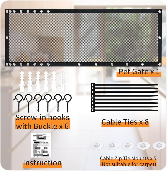 NWK Magic Dog Gate for Stairs Pet Gate for The House Providing a Safe Enclosure for Pets to Play and Rest, 6 Hooks Design (120'' X 30'')