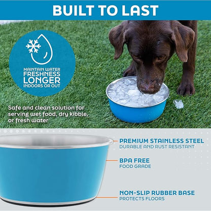 Master Pet Supply Stainless Steel Dog Bowls Set of 2 (128 Oz Each) with Non-Slip Rubber Base - Black Velvet - Basic Dog Food Bowl Water & Food Bowls for Small Medium Large Dogs & Cats, Metal Dish