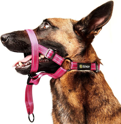 Dog Headcollar with Safety Strap Stops Heavy Pulling On The Leash Padded Reflective Head Halter for Small Medium Large Dogs Adjustable Head Harness for Training and Walking (Pink, L)