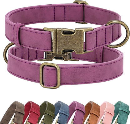 Didog Soft PU Leather Dog Collar, Stylish Quick Released Dog Collar for Large Dogs, Easy Clean Adjustable Pet Collar for Daily Walking, Purple, L Fit 16-22" Neck