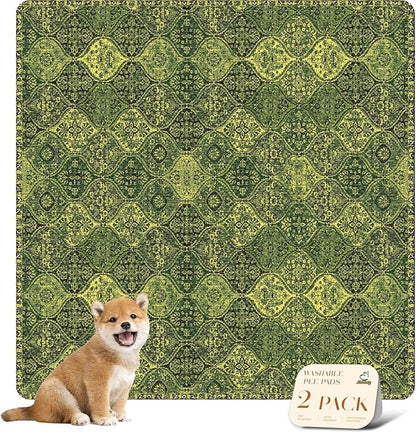 nunubaby Washable Pee Pads for Dogs, Stylish, Non-Slip and Leak-Proof Pee Pads. Reusable Potty Pads for Dogs for Crates and Floors.(Green/Multi, 48" x48" )