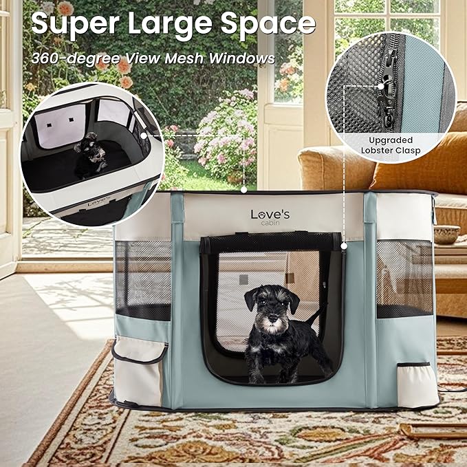 Love's cabin Pet Puppy Dog Playpen, Medium Dog Tent Crates Cage Indoor/Outdoor, Portable Exercise Playpen for Cat, Foldable Pop Up Dog Kennel Playpen with Carring Case (M, Gray Green)
