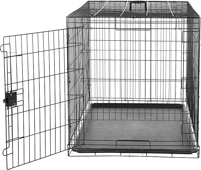 Amazon Basics Portable, Foldable Metal Wire Dog Crate with Removable Tray, Divider Panel, Easy to Assemble, for Large Dogs, 48 x 30 x 32.5 in, Black
