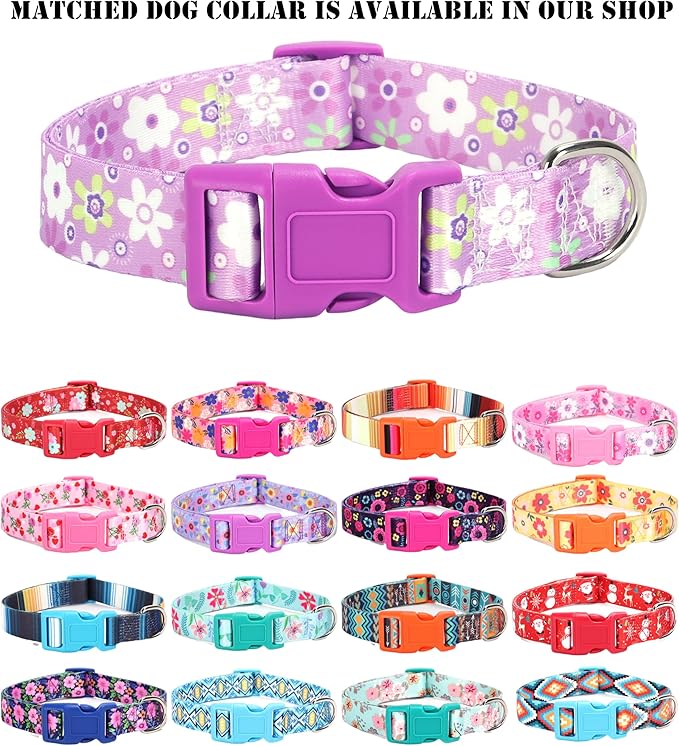 Moonpet Step in Dog Harness Leash Set- All Weather Reflective No-Pull Floral Pattern Padded Mesh Vest Harness for Cats Puppy Extra-Small Small Medium Large Dogs - Purple Flower - S