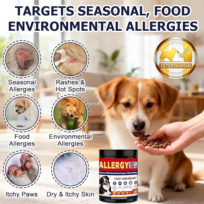 Dog Allergy Chews for Itchy Skin Relief – Dog Allergy Itching Skin Relief & Immune Support Anti Itch Probiotics for Yeast, Itchy Skin and Itchy Ears – Gut & Immune Support, 200 Chews