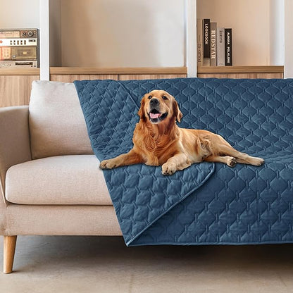 gogobunny 3X Stronger Waterproof Pet Blanket, Scratch Proof Furniture Protector for Dogs Cats, Reversible Cover 82x102 Inch, Dark Blue