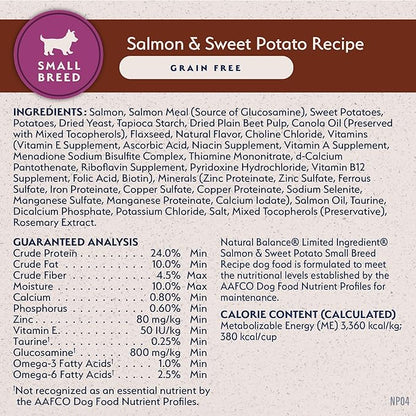 Natural Balance Limited Ingredient Grain Free Salmon & Sweet Potato Dry Dog Food for Small Breed Adults, Sensitive Stomach, 12 lb