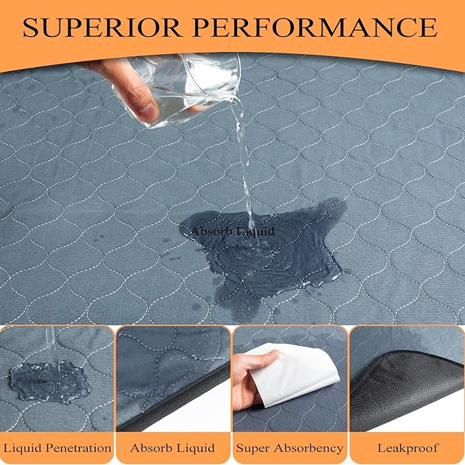 Bunlitent Washable Pee Pads for Dogs, 2 Pack, Grey, Polyester, Reusable Pet Training Pads, Octagon, 71'' Diagonal, Non-Slip, Super Absorbent