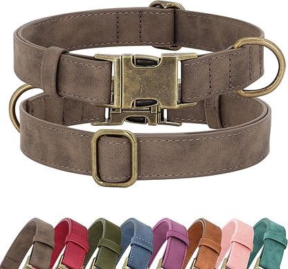 Didog Soft PU Leather Dog Collar, Stylish Quick Released Dog Collars for Small Dogs, Easy Clean Adjustable Pet Collar for Daily Walking, Brown, S Fit 10-15" Neck