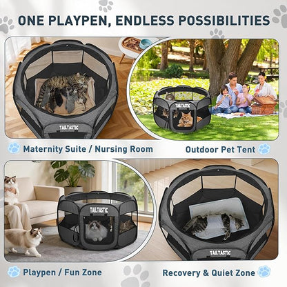 Large Cat Playpen for Multiple Cats, Extra Spacious Pet Tent Playground, Portable Dog Exercise Pen with Room for Toys & Bed, Indoor/Outdoor Enclosure for 2-3 Pets (Dark Grey, Large)