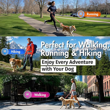 Hands Free Dog Leash with Waist Belt Lifetime Replacement, Dual Handle Bungee Leash for Running, Jogging, Hiking and Walking, for Medium and Large Dogs 5318