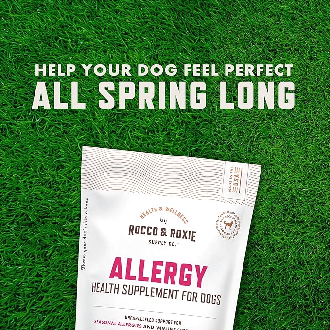 Rocco & Roxie Dog Allergy Relief Chews with Omega 3 for Dogs, Probiotics for Itching Skin, Stop Paw Licking, Fish Oil Skin and Coat Supplement, Anti-Itch, Pet Itchy Allergies and Immune Support, 60ct