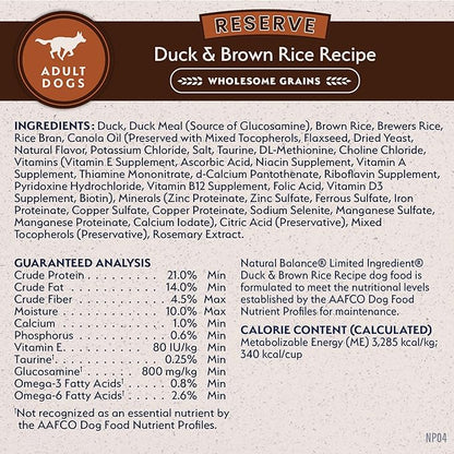 Natural Balance Limited Ingredient Adult Dry Dog Food with Healthy Grains, Reserve Duck & Brown Rice Recipe, 22 Pound (Pack of 1)