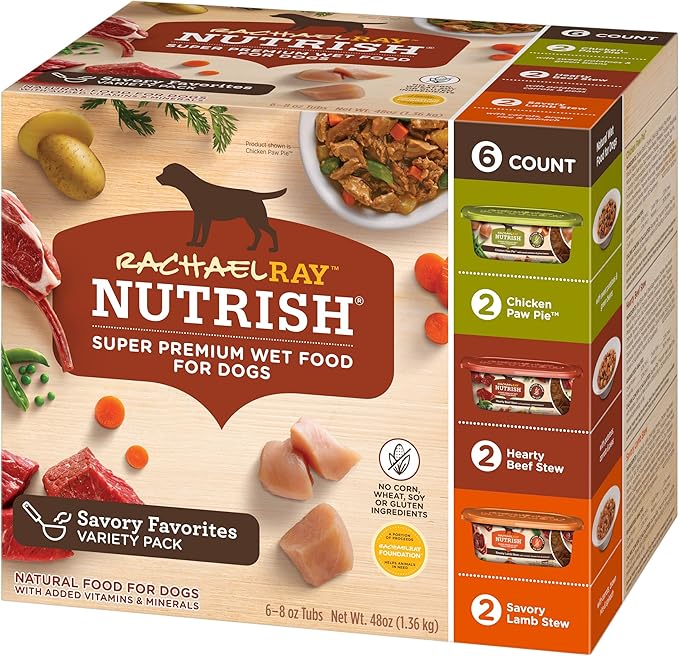 Nutrish Rachael Ray Premium Natural Wet Dog Food, Savory Favorites Variety Pack, 8 Ounce Tub (Pack of 6)