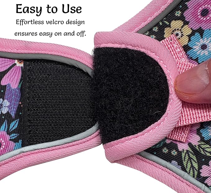 Mihqy Step in Dog Harness and Leash Set, Reflective Adjustable No Pull Dog Harness for Extra-Small/Small Dogs Puppy and Cats, Soft Padded Mesh Vest Harnesses for Girl and Boy Pets(Pink Floral,XXS)
