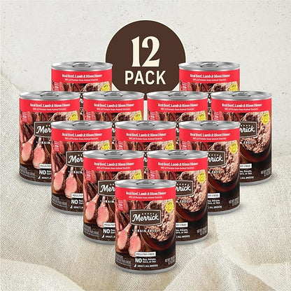Merrick Grain Free Premium And Natural Canned Dog Food, Soft And Healthy Poultry Free Wet Recipe, Real Beef Lamb And Bison - (Pack of 12) 12.7 oz. Cans