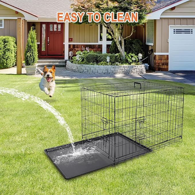 Dog Crates for Large Medium Dogs Foldable Metal Wire Pet Dog Kennel 30/36/42 Inches Indoor Outdoor Travel Dog Gage with Double Door, Leak Proof Pan