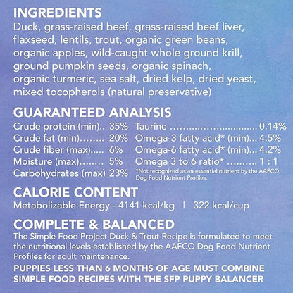Simple Food Project - Duck & Trout Recipe - Freeze Dried Raw Food for Dogs - 24oz