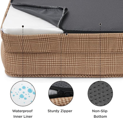 Bedsure L Plus Orthopedic Dog Bed for Large Dogs - Washable Dog Cat Bed Waterproof, L Plus Big Comfort Dogs Couch Sofa with Washable Removable Cover, Pet Bed with Nonskid Bottom, Plaid-Brown, 38"