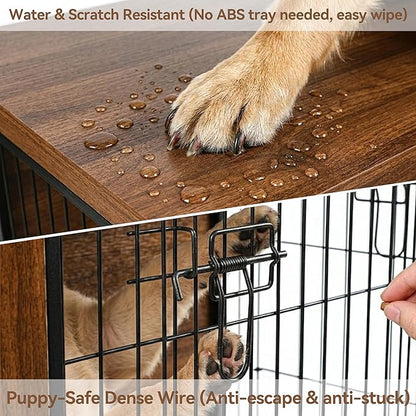 Walnut Dog Crate Furniture with Reversible Side Door, 28inch Wooden Indoor Dog Kennel for Small Medium Dogs, End Table Dog Crate with Double Locks & Steel Mesh, Furniture Style Dog Cage