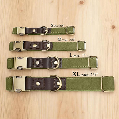 Didog Soft PU Leather Dog Collar for Large Dogs,Classic Adjustable Wide Dog Collars with Quick Release Metal Buckle,Easy Clean and Comfortable with Nylon Lining,Olive Green,XL Neck 20-27", Width 1¼"