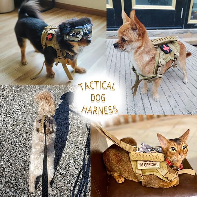 Tactical Small Dog Harness Tactical Puppy Vest with Rubber Handle K9 Military Adjustable Pet Cat Vest Harness for Outdoor Training XS Dog Harness (Green Harness)