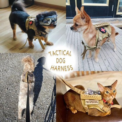 Tactical Small Dog Harness Tactical Puppy Vest with Rubber Handle K9 Military Adjustable Pet Cat Vest Harness for Outdoor Training XS Dog Harness (Green Harness)