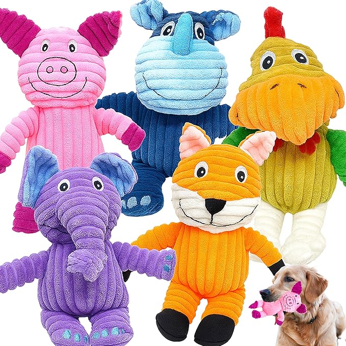 Jalousie Multipack Dog Squeaky Toys Strong Almost Indestructible, with Added Liner for Longer Play Dog Chew Toys (Medium to Large Breeds, 5 Pack Corduroy)
