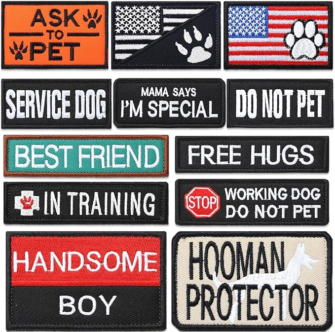 Chunyin 12 Pieces Dog Patches for Service Dog Vest Removable Tactical Harness Service Puppy Embroidered in Training Animal Working Puppy Patch for Vest Harnesses Collars Leashes