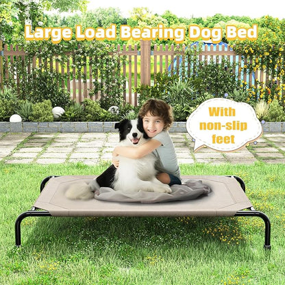Simple Trending Elevated Dog Bed for Large Sized Dogs, Outdoor Raised Dog Cot Pet Hammock Bed with Cooling Breathable Mesh Anti-Slip Feet, Brown, 47.75inches