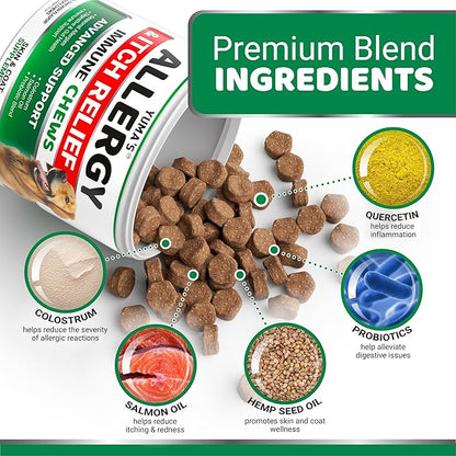 Dog Allergy Relief Chews - Dog Itching Skin Relief Treatment Pills - 170 Treats - Anti-Itch Chewables - Itchy and Paw Licking - Hot Spots - Omega 3 Fish Oil - Dry Skin & Coat Supplement