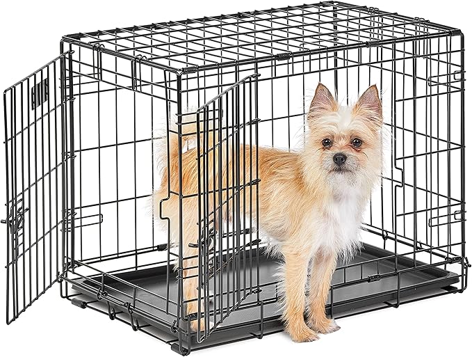 MidWest Homes for Pets 24-Inch LifeStages Crate for Small Breeds, 12-20 lbs, Double Door Folding Dog Crate with Divider Panel, Leak-Proof Tray & Secure Latch, Heavy-Duty & Easy to Assemble