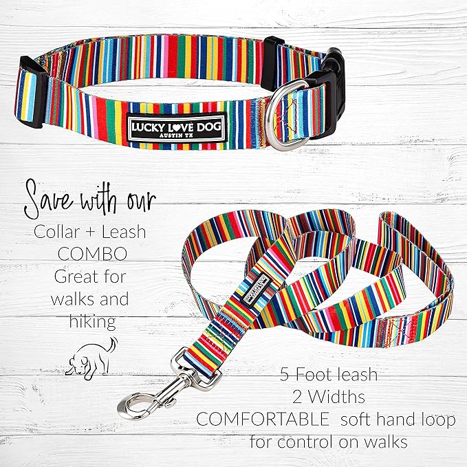 Lucky Love Dog - Easy Click Buckle Dog Collar with Leash Set Combo, Durable & Comfortable for Male & Female Dogs, Pet Collar for Small Dogs, Secure Fit - Hippie Combo, Small