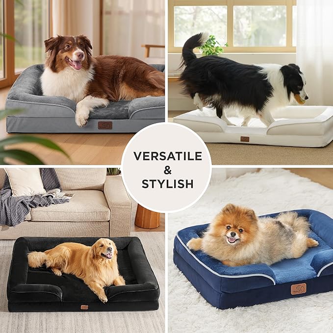 Bedsure Orthopedic Dog Beds Large Sized Dog - Washable Large Dog Cat Bed Waterproof, Comfort Dogs Couch Sofa with Washable Removable Cover, Pet Bed with Nonskid Bottom, Dark Grey, 35"
