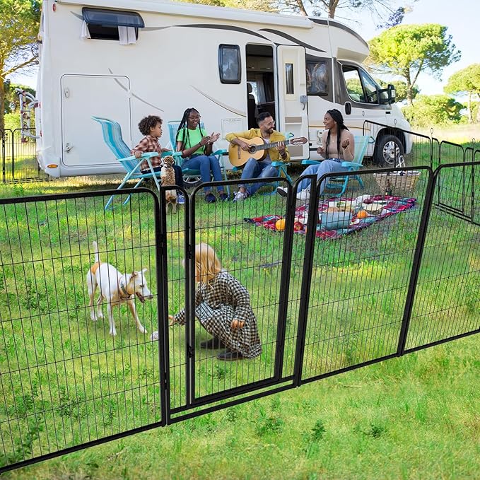 Kfvigoho Dog Playpen Outdoor Extra Wide 16 Piece Panels Heavy Duty Dog Fence 47" Height Anti-Rust with Doors Portable for RV Camping Yard, Total 42FT, 140 Sq.ft, Snowy Black