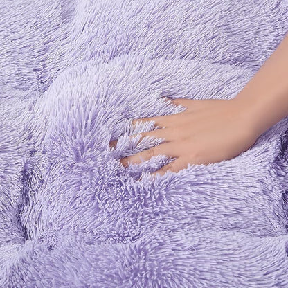 EHEYCIGA Fluffy Dog Crate Bed for Small Dogs, Plush Faux Fur Crate Pad, Calming Anti Anxiety Small Dog Bed, Washable Soft Warm Mat with Non-Slip Bottom, Purple