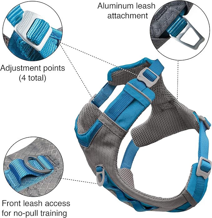 Kurgo Journey Air Dog Harness - Secure Fit for Active Dogs - Padded Chest - Lightweight Ripstop Fabric - Breathable Mesh - Reflective Trim - Back Assist Handle - Purple - X-Large