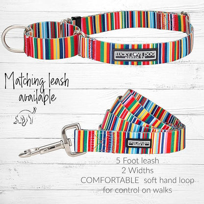 Lucky Love Dog Martingale Dog Collar - Adjustable, No-Slip, Durable, & Soft Webbing Collar for Male and Female Dogs Ideal for Training & Walking - Hippie, Large