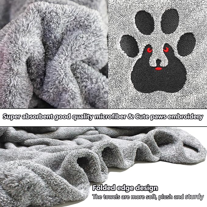 Dogvingpk Dog Towel Super Absorbent Soft Microfiber Pet Bath Grooming Towels for Drying Dogs and Other Pets (M-36" * 28", Grey)