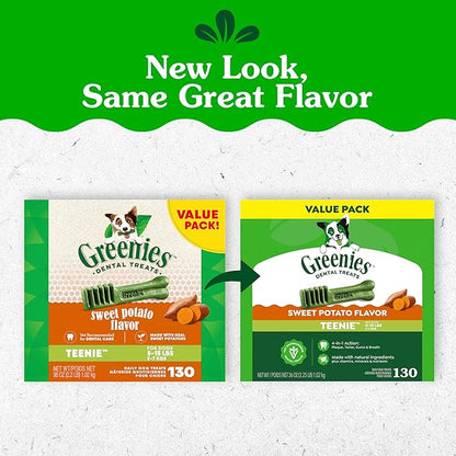 Greenies Dog Treats Veterinarian-Recommended Natural Dental Treats for Dogs, Teenie Size, Sweet Potato Flavor, 36 oz. Pack, 130 Count