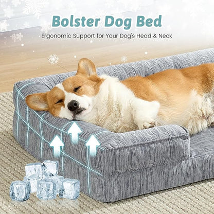 Cooling Dog Bed for Medium Small Size Dogs, Q-Max >0.4 Summer Cool Pet Bed, Orthopedic Dog Sofa with Sides, Bolster Anti-Slip Couch with Washable Removable Cover, M 30x20x6 inch, Dark Grey