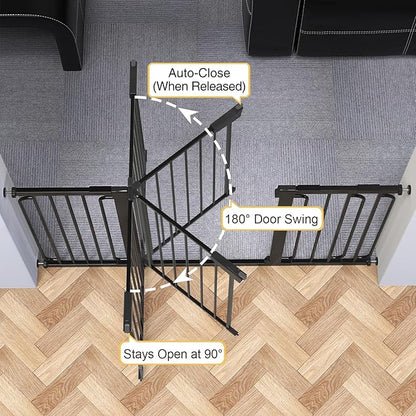 Cumbor 29.7-57" Extra Wide Baby Gate for Stairs, Mom's Choice Awards Winner-Dog Gate for Doorways, Pressure Mounted Walk Through Safety Child Gate for Kids Toddler, Tall Pet Puppy Fence Gate, Black