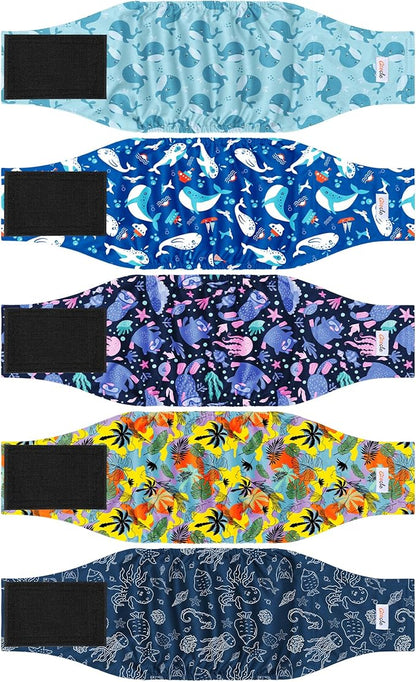5 Pack Dog Diapers Male Reusable, Premium Belly Bands for Male Dogs, High Absorbing Dog Pee Wraps for Doggie in Incontinence or Excitable Urination and Training Hawaii XXL