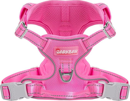 BARKBAY Dog Harness No Pull Mesh for Large Dogs - Adjustable, Reflective, Comfortable, No Choke, Heavy-Duty - Perfect for Outdoor Training, Walking, and Hiking - Strong & Durablee - XL & Pink Mesh