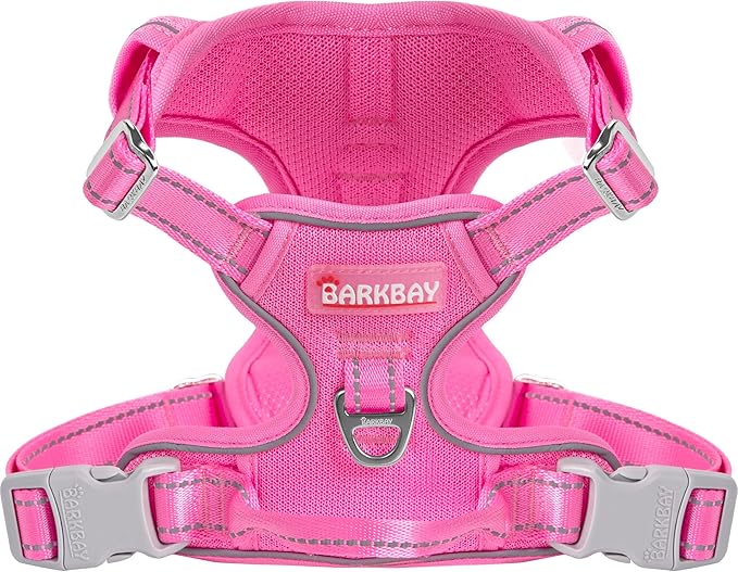 BARKBAY Dog Harness No Pull Mesh for Small Dogs - Adjustable, Reflective, Comfortable, No Choke, Heavy-Duty - Perfect for Outdoor Training, Walking, and Hiking - Strong & Durable - XS & Pink Mesh