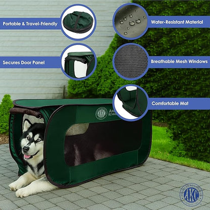 AKC 32-Inch Pop-Up Dog Kennel – Lightweight Travel Crate for Small Dogs – Foldable Indoor/Outdoor Pet Enclosure with Mesh Sides