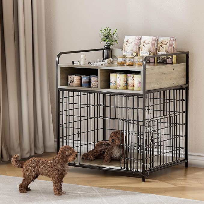 Saudism Small Dog Crate Furniture, Puppy Dog Kennel Indoor, Wood Dog Cage Table with Drawers Storage, Heavy Duty Dog Crate, Jaula para Perros, Sturdy Metal, 27.6" L×20.5" W×31.9" H