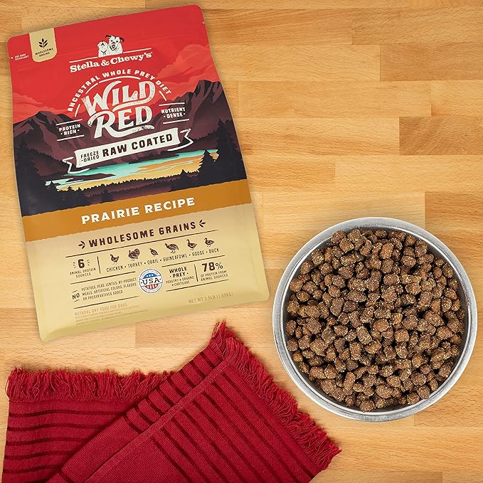 Stella & Chewy's Wild Red Dry Dog Food Raw Coated High Protein Wholesome Grains Prairie Recipe, 3.5 lb. Bag