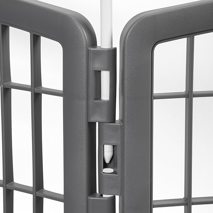 IRIS USA 34'' Pet Playpen 2 Panel Add-On with Connecting Rods, Dog Playpen, Small Medium Large Dogs, Heavy-Duty Molded Plastic, Rust-Free, Non-Skid Rubber Feet, Easy Assemble, Customizable, Gray